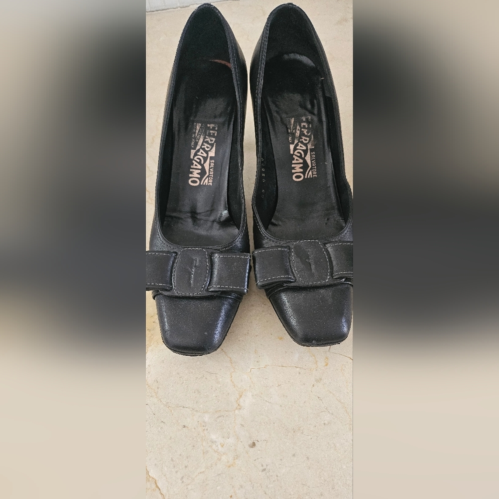 Salvatore Ferragamo Black Heels with Square Buckle
